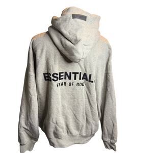 Fear of God Essentials Gray Hoodie, Logo Back, Oversized Pullover, Unisex Medium